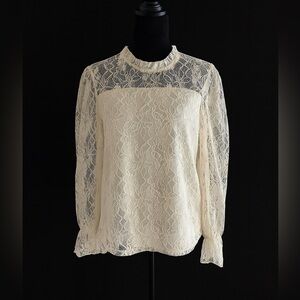 Adrianna Papell Women’s Ivory Lace Blouse Long Sleeve Sheer Floral Top Size L